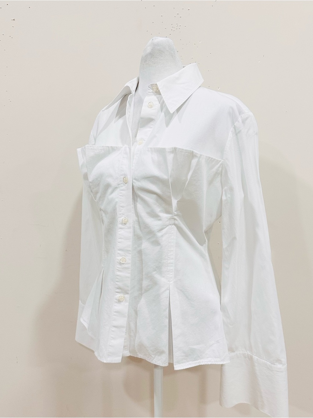 Zara White Poplin Corset Shirt Pleated Waist Ext Cuff Blouse M - Picture 3 of 12
